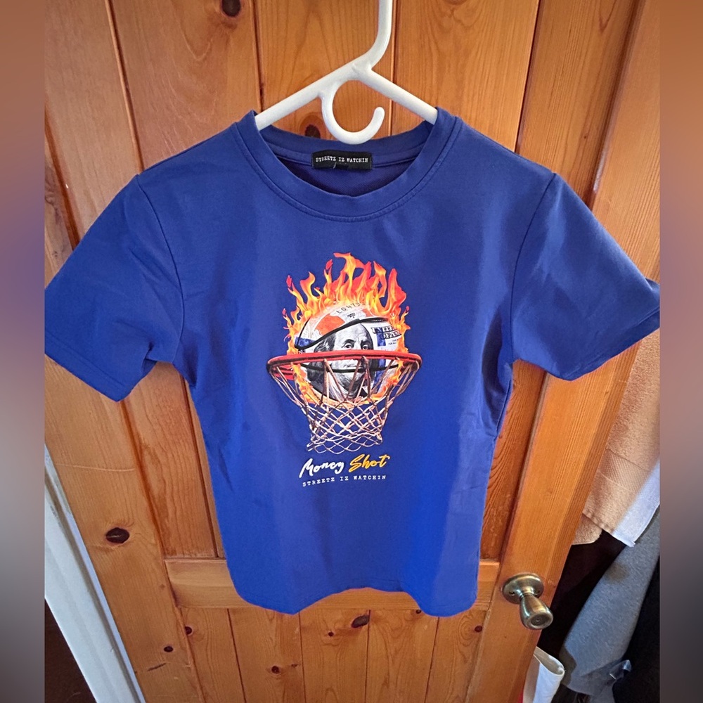 Vibrant Blue Short Sleeve Tees with Graphic Designs